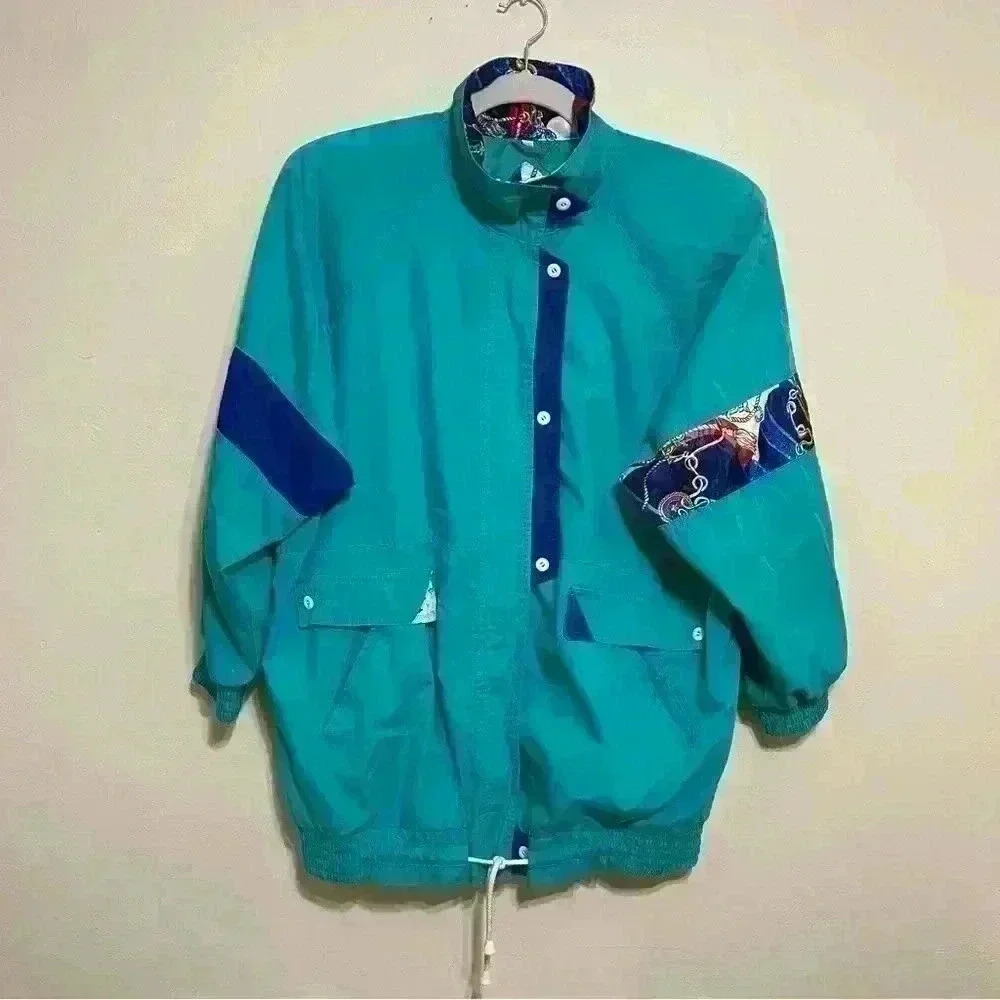 Vintage Komitor Jacket Women 18/20 Green Purple Mid Length Coat 80s,90s